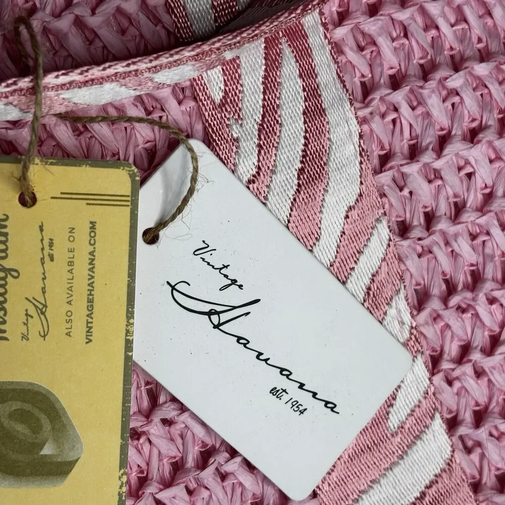 Vintage‎ Havana Pink Crochet Wow Bag 3 Zebra Stripe Tote Beach Bag NWT
